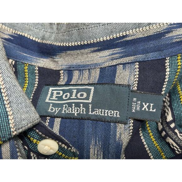 Polo Ralph Lauren Shirt Mens XL Blue Green Ikat Stripe Button Up Western Casual - Picture 3 of 8